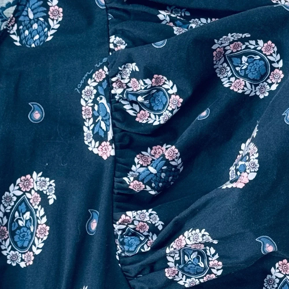 FARM Rio Printed Cotton Poplin Puff Sleeve Jumpsuit Navy Size Medium - Picture 6 of 9